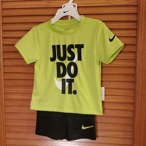 Nike Lime Green 'Just Do It' T-Shirt and Black Shorts Set